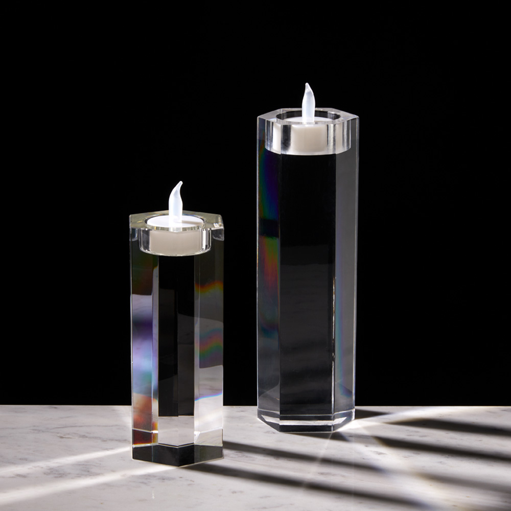 Crystal Acrylic Hexagonal Candle Holders (Set of 2)